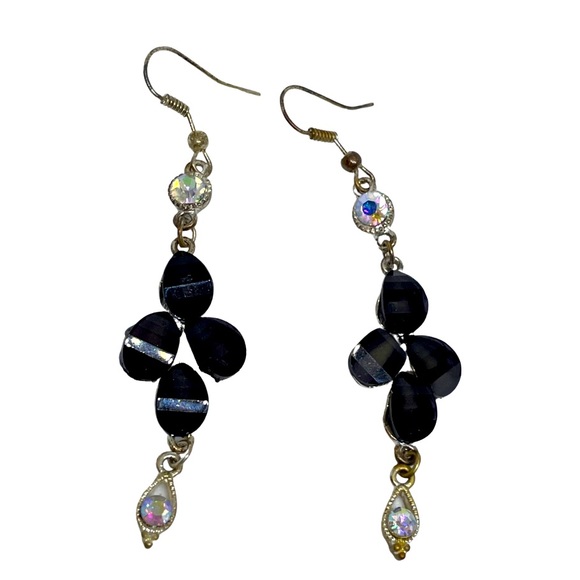 None Jewelry - Crystal black stone earrings costume jewelry dangle light weight 3x1 inches appx